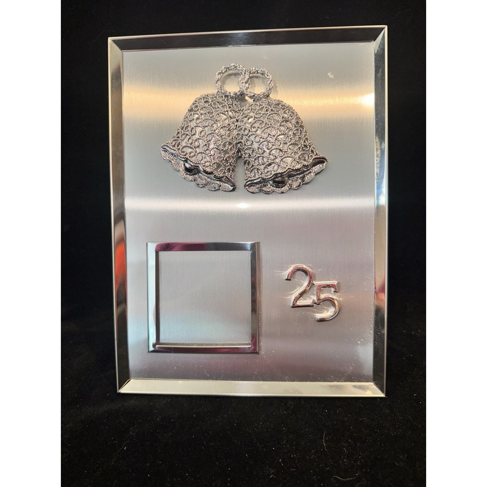 VTG Photo Frame 25th Anniversary 2x2 picture space Silver Has Swank Music Box